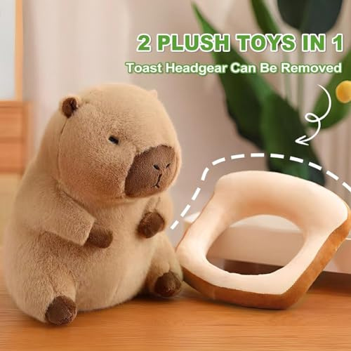 Jrudjsnhhty Cute Capybara Plush Pillow with Wearable Toast Headwear Kawaii Bread Capybara Stuffed Animals Toys Hugging Gifts Easy Install 40cm
