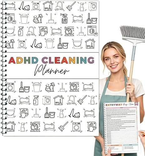 ADHD-Friendly Cleaning Planner Bundle, Personalized Household Cleaning Schedule for Home, Family Cleaning Tasks, Checklist Management for Daily, Weekly, Monthly Organiser (White, 1 Pcs)