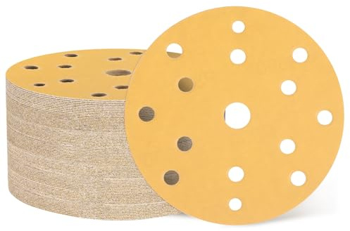sourcing map 50Pcs 6 Sanding Disc 15 Hole 800Grit Yellow Aluminum Oxide | Hook and Loop Sandpaper Orbital Sander Pads for Woodworking Automotive Metal Polishing