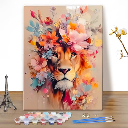 MEIYUDA Malen Nach Zahlen Erwachsene Tier, Löwe DIY Digitales Ölgemälde-Set auf Leinwand Bastelset, Malen Nach Zahlen Erwachsene Artwork für Heimdekoration Geschenk 40x50cm(Ohne Rahmen)