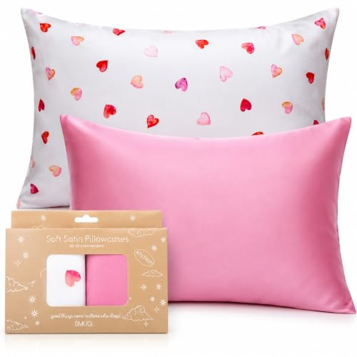 SMUG Satin Pillowcases 2 Pack | Silky, Cooling Covers for Frizz-Free Hair & Smooth Skin, Anti-Wrinkle, Envelope Closure for Women (Standard/Queen) | Loveheart