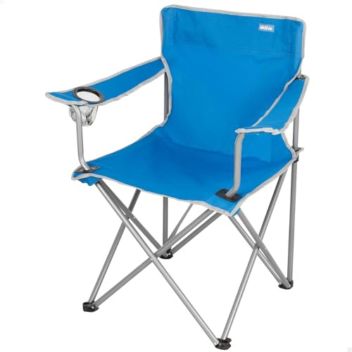 AKTIVE Chaise de camping pliante, Structure en acier, Assise en polyester, Porte-gobelet intégré, Système anti-roulis, Supporte 100 kg, Pliable et portable, Bleu (63159)