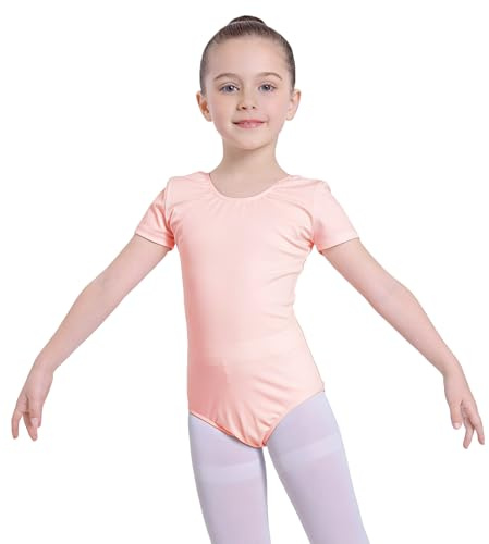 Carnavalife Maillot Ballet Niña Manga Corta Leotardo Danza Infantil Body Gimnasia Rítmica Elástico Escote Redondo Uniforme Clase Baile Negro Rosa Blanco (Rosa, 4-6)