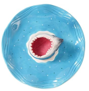 Shark Sushi Tray,Ceramic Funny Sauce Compartment Dish,Oceans Themed Serving Plate | for Charcuterie Cheese Burger Cheeseburger Shrimp Sardine Snack Popcorn Seafood Food Kitchen