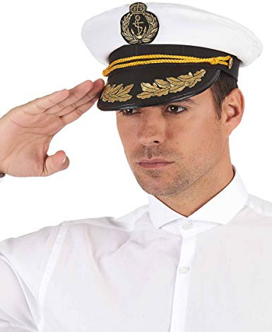 VEGAOO - Kapitäns-Mütze für Erwachsene - Mütze - Einheitsgröße - Weiß - Accessoires - 100% Polyester - Carnaval