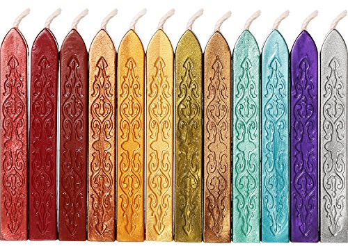 Bememo 12 Pcs Sealing Wax Sticks with Wicks, Christmas Color
