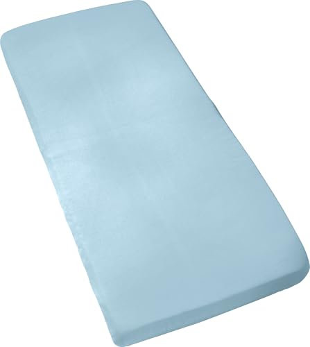 REDBEST Jersey- Stretch Kinder- Spannbettlaken San Francisco 100% Baumwolle, Rauchblau Größe 60x120 cm - 70x140 cm - weiche Qualität, bügelfrei, Rundumgummi, bis 12 cm Höhe
