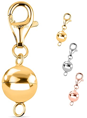 Magnetic Ball Lock with Lobster Clasp in Yellow Gold Plated 925 Sterling Silver Necklace Extender Metal Weight 1 Gram Lightweight and Easy to wear Dual-Clasp Design Jewellery