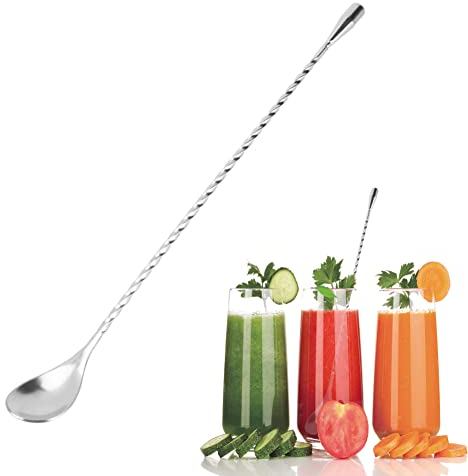 Mezcla De Acero Inoxidable Bar Vino Cóctel Coctelera Cuchara Con Espiral Retorcida Mango Largo Bebidas Agitación Herramienta De Estratificación Barware 12 Pulgadas