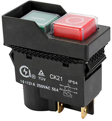 CK21 250V 16A 4Pin 5 Pins Sécurité Interrupteurs Magnétiques Électromagnétique Étanche Bouton-Poussoir pour Coupeur de Métal Machine de Broyeur Obturateur Noir (4 Pins)