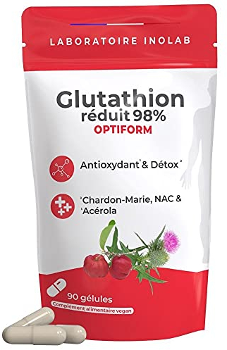 INOLAB Glutathion 400mg NAC Chardon Marie Acérola -Gélules GASTRO RESISTANTES Assimialtion optimisée- Glutathion à fermentation Naturelle - Détox, Immunité -OPTIFORM