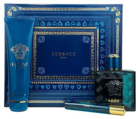 Versace Versace Eros For Men 3 Pc Gift Set 3.4oz EDT Spray, 0.3oz EDT Spray, 5.0oz Invigorating Shower Gel