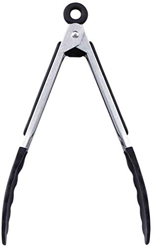 Kitchen Tongs Non-Slip Handy Utensil Heat Resistant Easy Grip for Cooking, Serving, Barbecue, Buffet, Salad, Ice, Oven (9/Black)