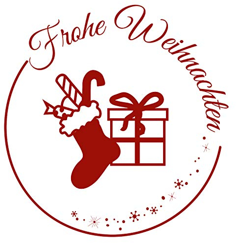 Stemplino Orig Maxi Stempel XL 39 - Frohe Weihnachten Nikolausstiefel - für Geschenke und Karten zu Weihnachten - hochwertiger Holzstempel 78x46 mm rund - auch schön als Geschenk