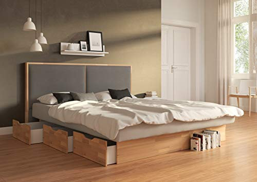 SuMa - Komplett Wasserbett 200x200 dual mit Schubladensockel Kernbuche und Kopfteil Duetto, Farbe lightgrey 200x200 cm