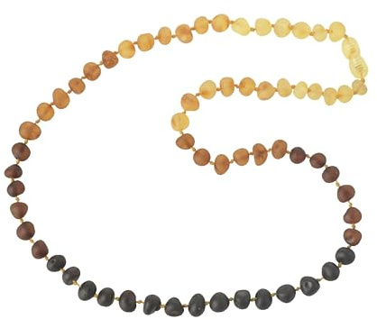 Pehvdkuq Adult Raw Amber Bead Necklace - Rainbow Pattern Unpolished Amber Beads - 17.7 inches (45cm) or 19.7 inches (50cm) - Baltic-Amber