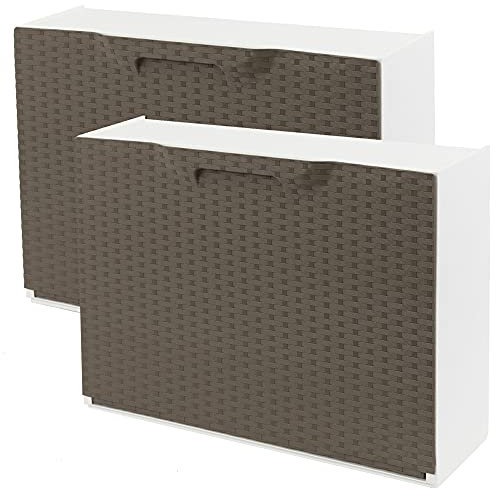Pack de 2 zapateros en polipropileno color marron ACABADO RATTAN