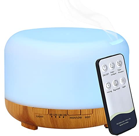 Hantoc Aroma Diffuser 450ML, Luftbefeuchter Ultraschall Vernebler mit Timer Ultraschall Aromatherapie Diffusor mit 7 Farben LED Wasserlose Abschaltautomatik für Schlafzimmer, Büro, Yoga, Spa