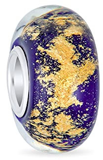 Bling Jewelry Cristal De Murano .925 Plata De Ley Núcleo Púrpura Translúcido Oro Foil Metálico Espaciador Abalorio Encaja Pulsera Europea Para Mujer Adolescente
