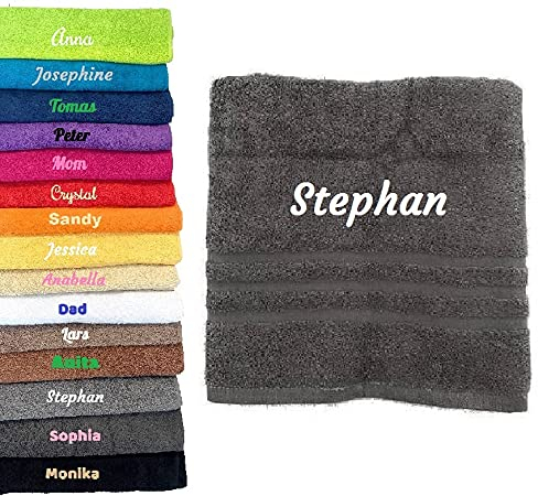 Pet-Jos Personalisiertes Badetuch mit Namen Schön Bestickt Name Benutzerdefinierte Handtuch 140 x 70 cm Badetuch Baumwolle Handtuch (Grau)