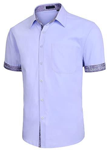 Enlision Chemises pour Hommes Habillées Manches Courtes Chemise Casual Regular Fit Chemises Formal Business Chemise Clair Violet L