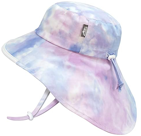 Jan & Jul Cotton Sun Protection Kids Beach Hat with Big Neck Flap (XL: 5-12 Years, Cotton Candy Tie-Dye)