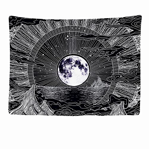 Ulticool - Wandteppich Dekoration Wohnung - Mond Sterne Natur Wolken Bohemian Psychedelic Mountains - 200 x 150 cm - Wandtuch Wandbehänge - Accessoires für Schlafzimmer Wohnzimmer