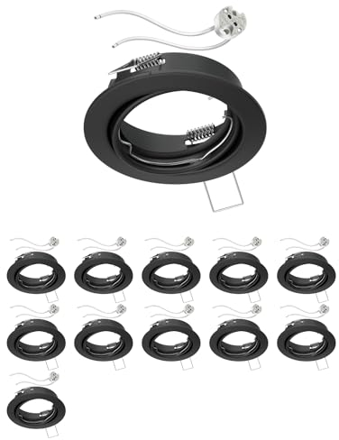 ledscom.de 12 Stück Decken-Einbaurahmen FERE Einbaurahmen schwarz matt schwenkbar (LED/Halogen/MR16/50mm) inkl. GU5.3 Fassung
