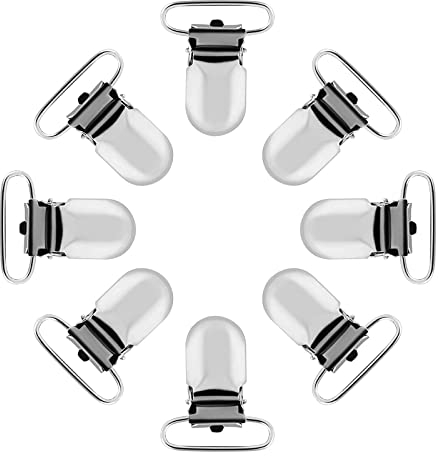 Schnullerclip, Metall Schnullerclips, Baby Schnullerketten Clip, Metall Hosenträger Clips, Entenschnabel Form einfügen Schnuller Halter Hosenträger Clip Riemen Schnalle, Silber, 8 Stück(25mm)