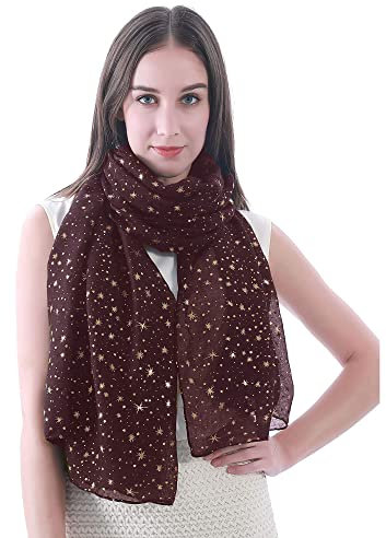 Lina & Lily Damen Schal Tuch mit Folien Sternmuster (Braun (Goldene Sterne))