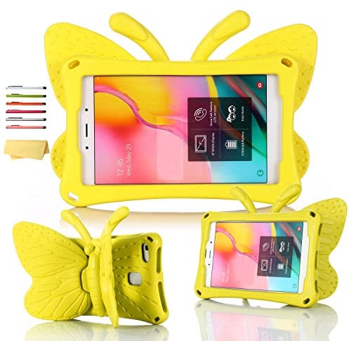 UUcovers Kids Case for Amazon Kindle Fire HD 8 Tablet (8th/7th/6th Generation, 2018/2017/2016) 8 with Handle Folding Kickstand Kid-Proof Shockproof EVA Foam Lightweight Stand Cover, Yellow Butterfly