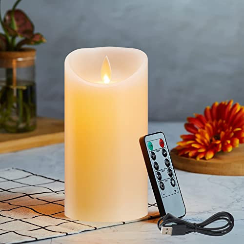 LED Kerzen, Wiederaufladbar Kerzen, Halloween Kerzen, LED Kerzen mit Fernbedienung, Flammenlose Flackern Kerzen, Outdoor LED Kerzen mit Timer 10cm, USB Ladekabel Inbegriffen-Elfenbeinfarbe