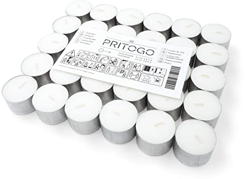 Pritogo Lumini bianchi in involucro di alluminio Ø 3,8 x 2,5 cm, senza fuliggine, durata della combustione: 8 ore (30 pezzi in alluminio)