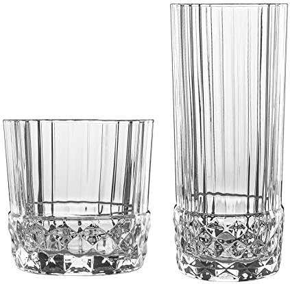 Bormioli Rocco 12 Piece America '20s Small Glassware Set - Vintage Art Deco Highball Whisky Tumbler Glasses - Clear