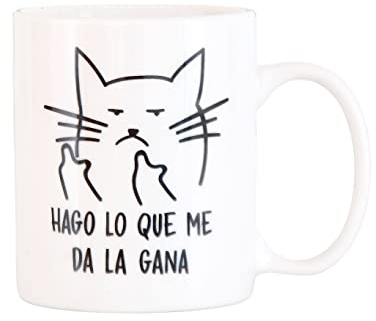 Miss Miserable - taza para desayuno original con mensaje Gato macarra blanco de cerámica - regalos originales
