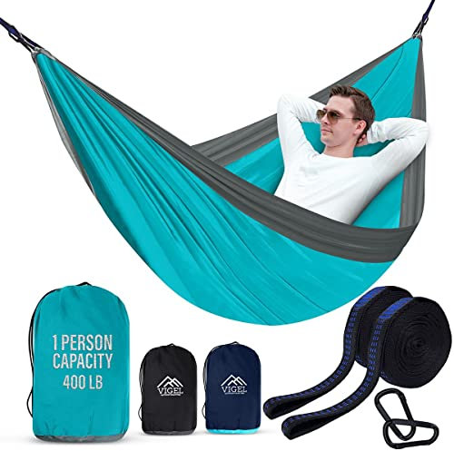 Vigel Camping Hammock - Durable Hammock, Nylon Hammock - Double or Single Hammocks - Portable Tree Hammock - Hammocks for Outside, parachute hammock, Camping Accessories for Outdoor, Travel, Hiking