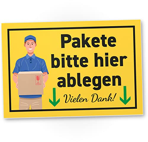 DankeDir! Pakete hier ablegen - Kunstoff Schild 30 x 20 cm - Hinweis Paketboten Postboten Zusteller Lieferfahrer - Hinweisschild Paketsendungen ablegen - Abstellerlaubnis Sendungen Lieferungen