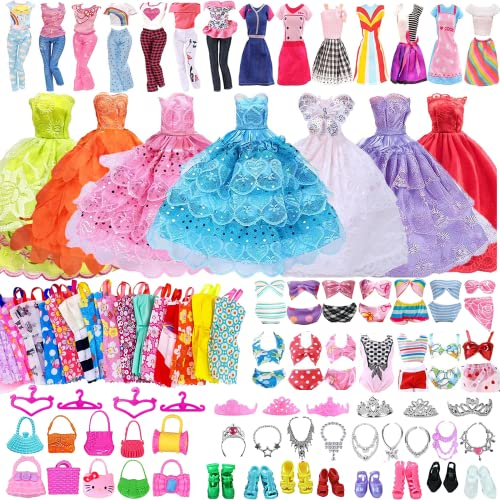 Kleidung und Zubehör für Puppen, 76 Clothes and Accessories Inklusive 5 Hochzeitskleider, 10 Kleider, 2 Modekleider, 2 Top-Hosen, 2 Bikinis, 20 Paar Schuhe, 22 Accessoires für 11,5 Zoll Puppen