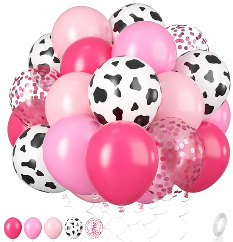 Ballons de vache, ballon rose à imprimé vache de 12 pouces, rose vif, rose pastel, confettis, ballons en latex à l'hélium rose pour anniversaire, décorations de fête à la ferme pour filles