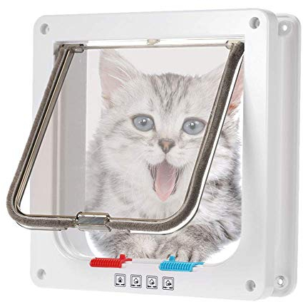 COMOCE Katzenklappe Innentür Katzenklappe Mit Chiperkennung 4 Wege Magnet-Verschluss Hundeklappe Mit Chip Hundeklappe MitKatzentüre Mit Tunnel Black,M,Weiß-L