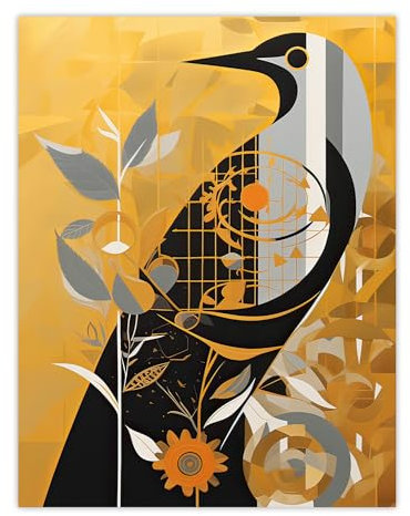 Artery8 Cuckoo Clock Abstract Geometric Gold Grey Black Large Wall Art Poster Print Thick Paper 18X24 Inch