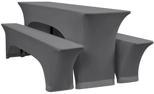 YMHPRIDE 3er-Set Elastische Biertischhussen, Dunkelgrau Bierbankhusse und Tischdecken, 50 cm Tischbreite, Bierzeltgarnituren 220 x 50 x 70 cm für Gartenbankett-Gartenmöbel.(3 Packungen)