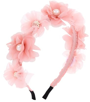 IYOU Bambine Cerchietto Rosa Fiore Capelli Cerchio Perla Festa Matrimonio Accessori per Capelli per Ragazze