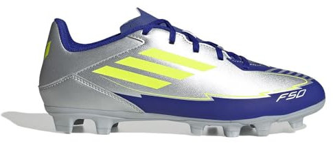 adidas F50 Club Football Boots FG/MG, Botas de fútbol Unisex Adulto, Silver Met./Solar Yellow/Lucid Blue, 42 EU