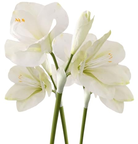 BQEE Lot de 3 fleurs d'amaryllis artificielles, 54,6 cm, rouge, blanc, rose, faux lys pour mariage, maison, bureau, hôtel, décoration (blanc)