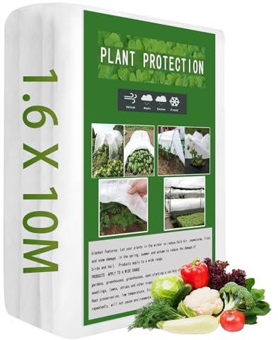 30gsm 1.6 * 10m Manta Térmica para Plantas Vellón de Protección contra Congelación para Invierno Vellón de Jardín de Plantas para Plantas de Interior Protección contra Heladas