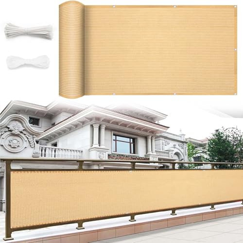 Balkon Sichtschutz Balkonabdeckung 75 x 650 cm HDPE Gewebe, Uv-Schutz, Wetterfest Sonnenschutz Balkon-Verkleidung mit Kabelbinder für Balkon Und Terrasse, Sandgelb