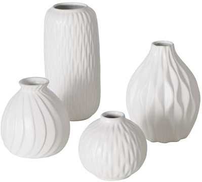 Boltze Vase Zalina (Gefäß in Weiß 4-teilig, Matt, aus Porzellan) 2038306