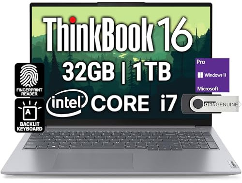 Lenovo ThinkBook 16 G6 Business Laptop, 16 FHD+, Intel 10 Core i7-1355U, 32GB DDR5, 1TB NVMe, WiFi 6 + BT, Backlit KB, Fingerprint, HD Webcam, Win 11 Pro