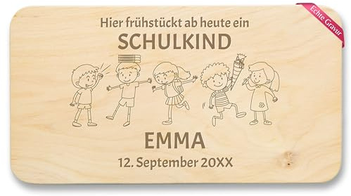 Shirtracer Frühstücksbrettchen Holz personalisiert Ab heute Schulkind | Holz, 22x12, Einschulung, Schulanfang, Erstklässler, Brotzeitbrett, Vesperbrett, Schulstart, Schultüte